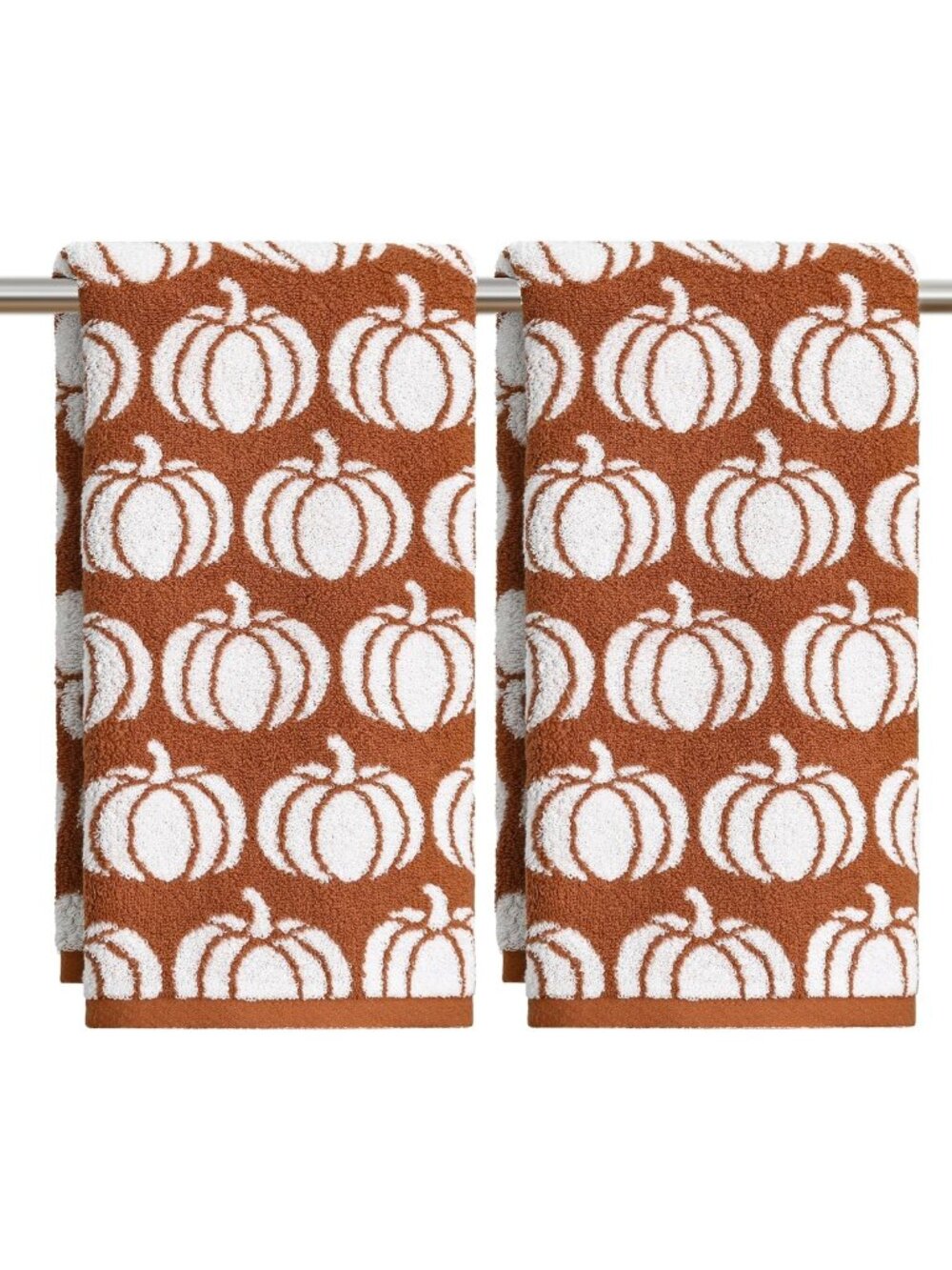 Cozy Fall Hand Towels - 2 Pcs Beige Caramel Pumpkin Decor for Bathroom